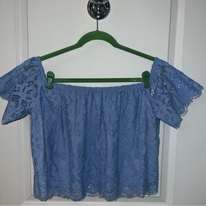 Express Blue Lace Off-Shoulder Top - size M